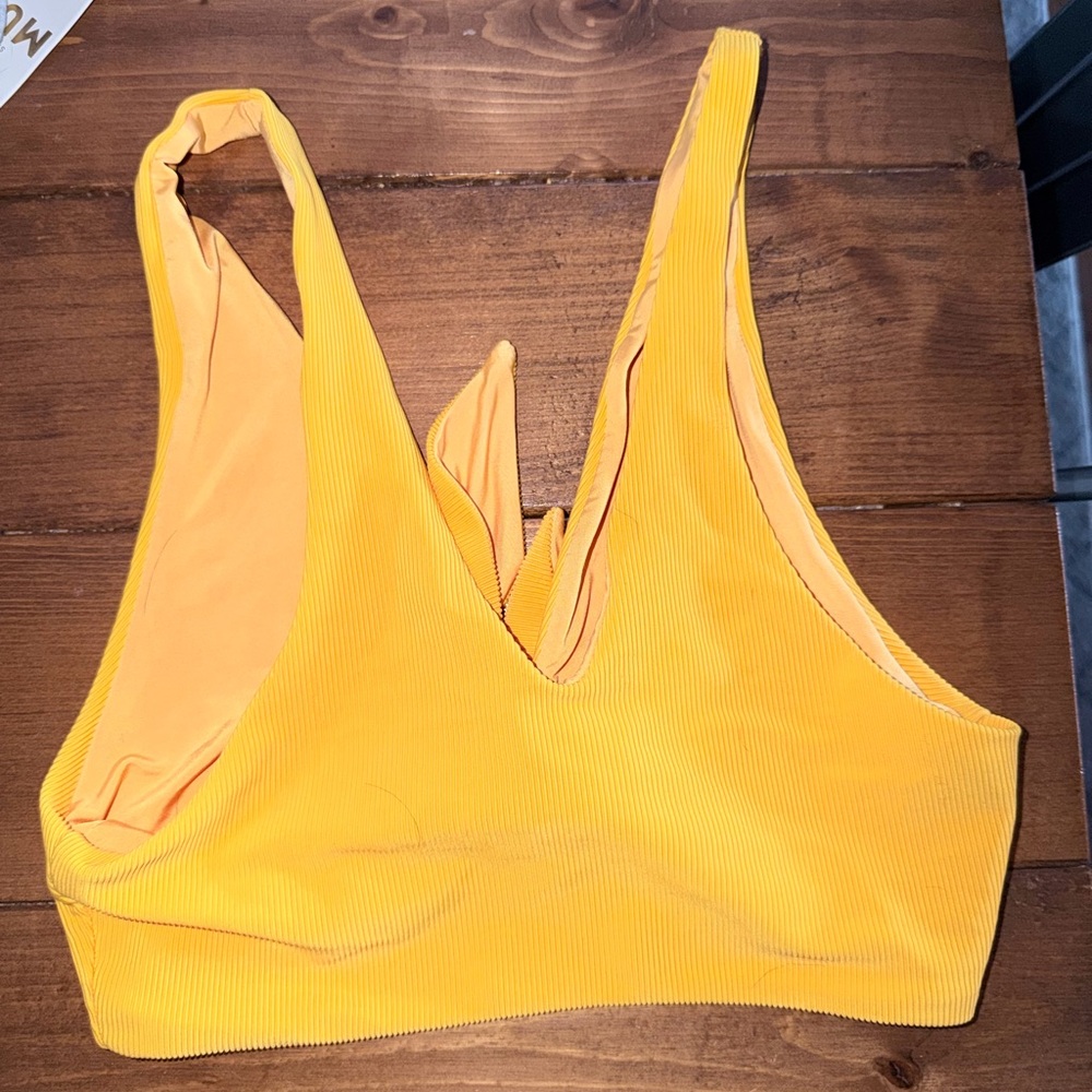 Beach Riot Yellow Ribbed Tie-Front Bikini Top - Picture 4 of 7